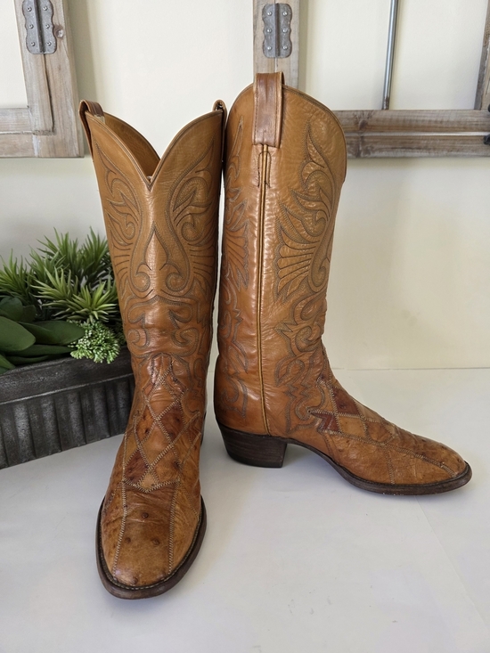 Other - Vintage Ostrich  Leather Western Boots Mens 9.5D Womens 11 USA Made + Buckle